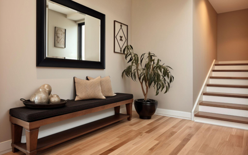 A corner of the living room with a beautifully designed floor.