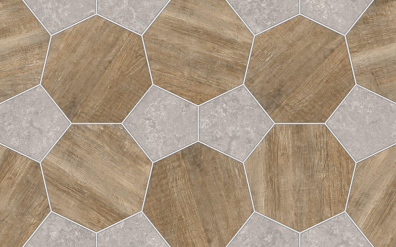LVT flooring with marbled and wood grain inlays.