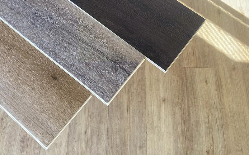Hybrid flooring in several different wood grain patterns.