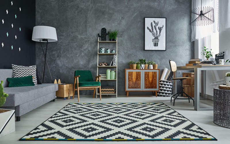 Grey room with pattern carpet